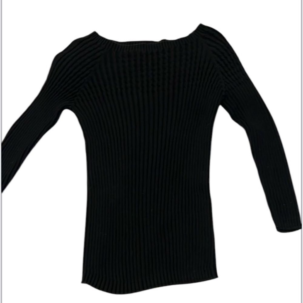 Talbots petite size small 3/4 sleeve ribbed boatneck black sweater EUC